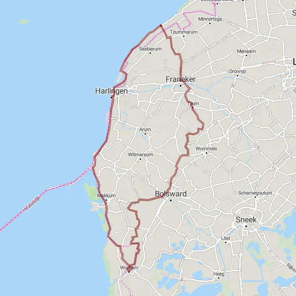 Map miniature of "The Gravel Experience" cycling inspiration in Friesland (NL), Netherlands. Generated by Tarmacs.app cycling route planner