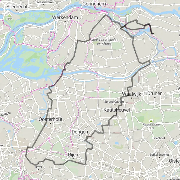 Map miniature of "Aalst to Genderen Loop" cycling inspiration in Gelderland, Netherlands. Generated by Tarmacs.app cycling route planner