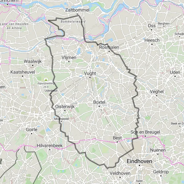 Map miniature of "Aalst to Delwijnen Round Trip" cycling inspiration in Gelderland, Netherlands. Generated by Tarmacs.app cycling route planner