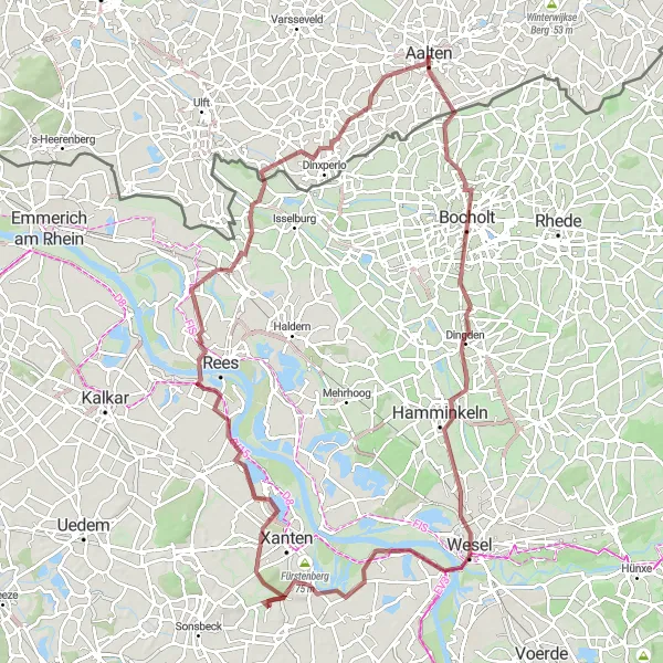 Map miniature of "Gelderland Gravel Adventure" cycling inspiration in Gelderland, Netherlands. Generated by Tarmacs.app cycling route planner