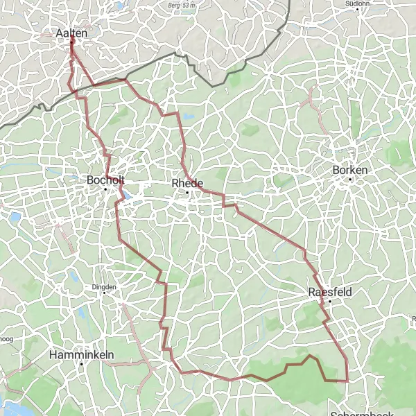 Map miniature of "Rhede and Bocholt Gravel Loop" cycling inspiration in Gelderland, Netherlands. Generated by Tarmacs.app cycling route planner