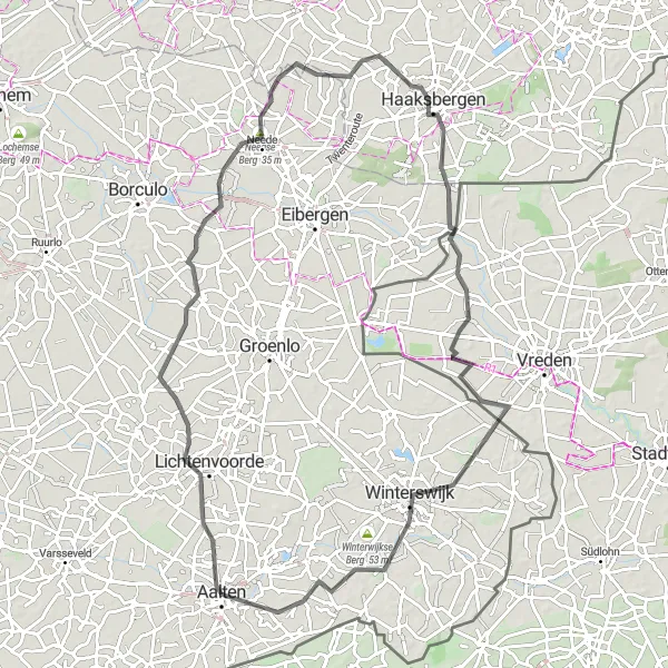 Map miniature of "Beltrum and Haaksbergen Road Loop" cycling inspiration in Gelderland, Netherlands. Generated by Tarmacs.app cycling route planner