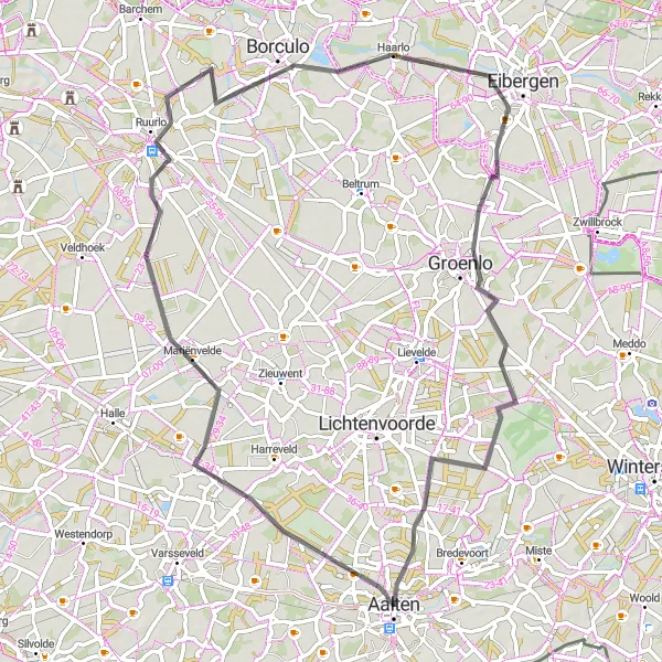 Map miniature of "Picturesque Road Tour through Mariënvelde and Ruurlo" cycling inspiration in Gelderland, Netherlands. Generated by Tarmacs.app cycling route planner