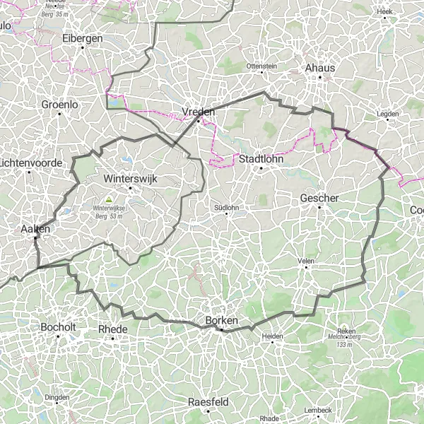 Map miniature of "Vreden and Borken Road Loop" cycling inspiration in Gelderland, Netherlands. Generated by Tarmacs.app cycling route planner