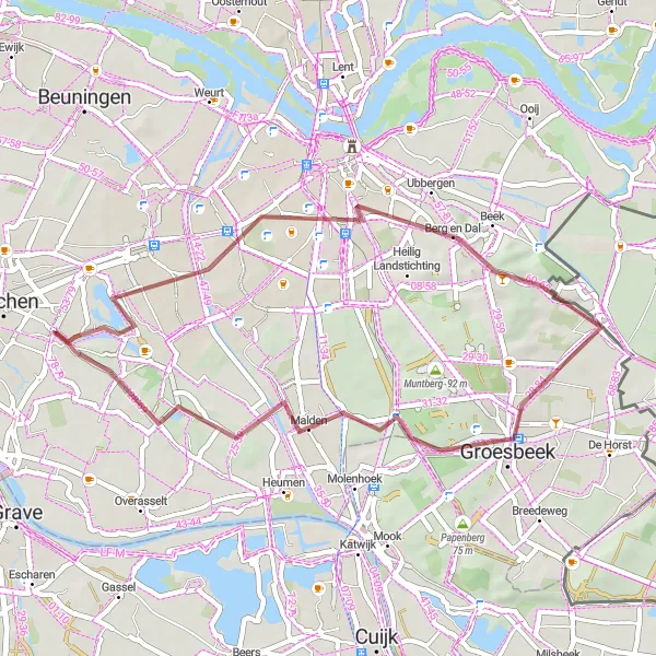 Map miniature of "Alverna Gravel Loop" cycling inspiration in Gelderland, Netherlands. Generated by Tarmacs.app cycling route planner