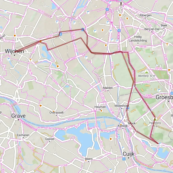 Miniatuurkaart van de fietsinspiratie "Gravelavontuur door de regio" in Gelderland, Netherlands. Gemaakt door de Tarmacs.app fietsrouteplanner