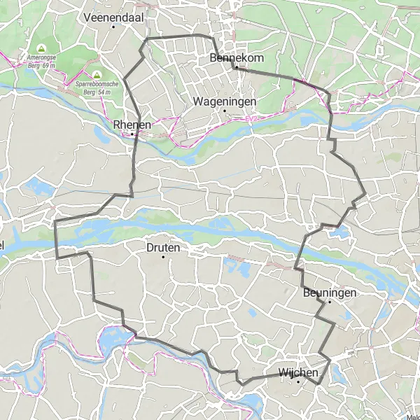 Map miniature of "Roads of Gelderland" cycling inspiration in Gelderland, Netherlands. Generated by Tarmacs.app cycling route planner