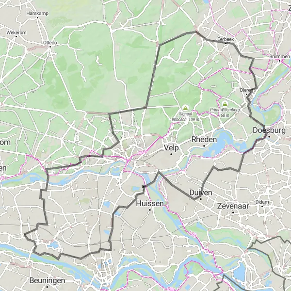 Miniatuurkaart van de fietsinspiratie "Historische Rivieren Route" in Gelderland, Netherlands. Gemaakt door de Tarmacs.app fietsrouteplanner