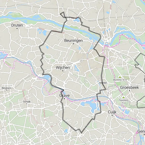 Map miniature of "Scenic Routes Around Andelst" cycling inspiration in Gelderland, Netherlands. Generated by Tarmacs.app cycling route planner