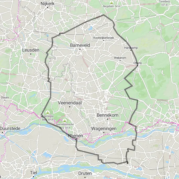 Miniatuurkaart van de fietsinspiratie "Prachtige fietsroute door de Utrechtse Heuvelrug en Veluwe" in Gelderland, Netherlands. Gemaakt door de Tarmacs.app fietsrouteplanner