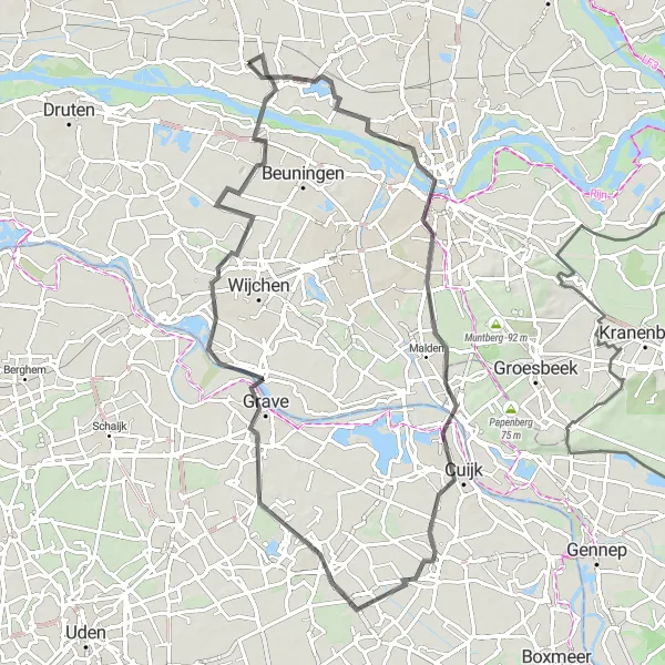 Miniatuurkaart van de fietsinspiratie "Avontuurlijke fietsroute door Gelderland" in Gelderland, Netherlands. Gemaakt door de Tarmacs.app fietsrouteplanner