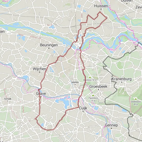 Map miniature of "Discover the Serenity of Lent and Mook" cycling inspiration in Gelderland, Netherlands. Generated by Tarmacs.app cycling route planner