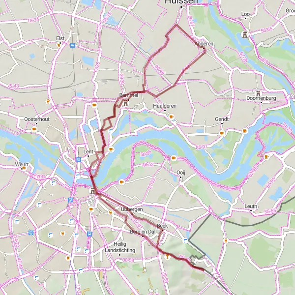 Map miniature of "Gravel Bliss in Natural Beauty" cycling inspiration in Gelderland, Netherlands. Generated by Tarmacs.app cycling route planner