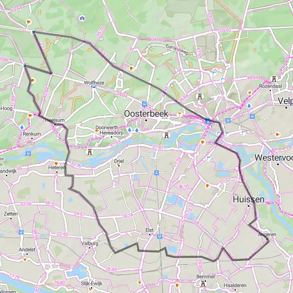 Map miniature of "Sliking Through Lijnden" cycling inspiration in Gelderland, Netherlands. Generated by Tarmacs.app cycling route planner