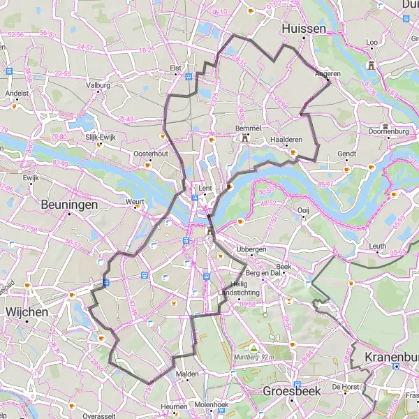Miniatuurkaart van de fietsinspiratie "Historische route langs Fort Boven-Lent en Nijmegen-Nieuw-West" in Gelderland, Netherlands. Gemaakt door de Tarmacs.app fietsrouteplanner