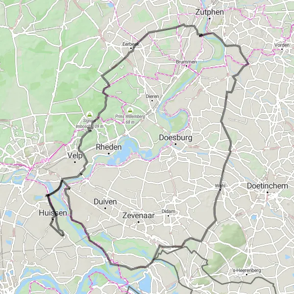 Miniatuurkaart van de fietsinspiratie "Kastelen en Drowned villages route door Gelderland" in Gelderland, Netherlands. Gemaakt door de Tarmacs.app fietsrouteplanner