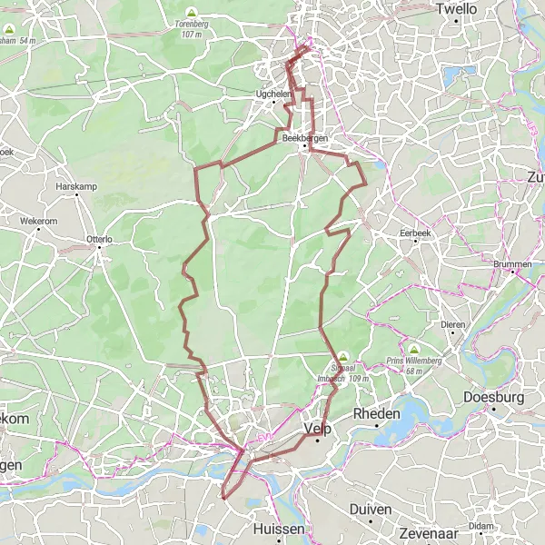 Miniatuurkaart van de fietsinspiratie "Langs Uitkijktoren en Arnhem" in Gelderland, Netherlands. Gemaakt door de Tarmacs.app fietsrouteplanner