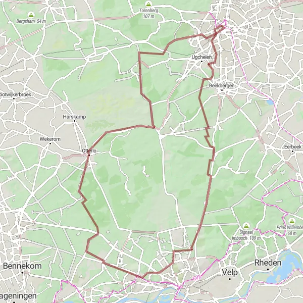 Map miniature of "Woeste Hoeve and Wildkijkscherm Gravel Route" cycling inspiration in Gelderland, Netherlands. Generated by Tarmacs.app cycling route planner