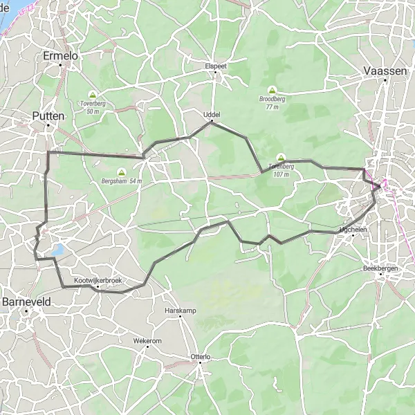Map miniature of "Apeldoorn Road Ride" cycling inspiration in Gelderland, Netherlands. Generated by Tarmacs.app cycling route planner