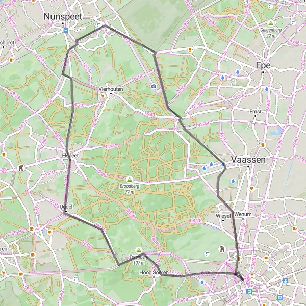Map miniature of "Challenging Apeldoorn Road Loop" cycling inspiration in Gelderland, Netherlands. Generated by Tarmacs.app cycling route planner