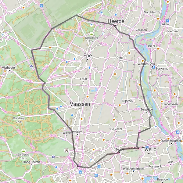 Map miniature of "Wiesel and Beyond" cycling inspiration in Gelderland, Netherlands. Generated by Tarmacs.app cycling route planner