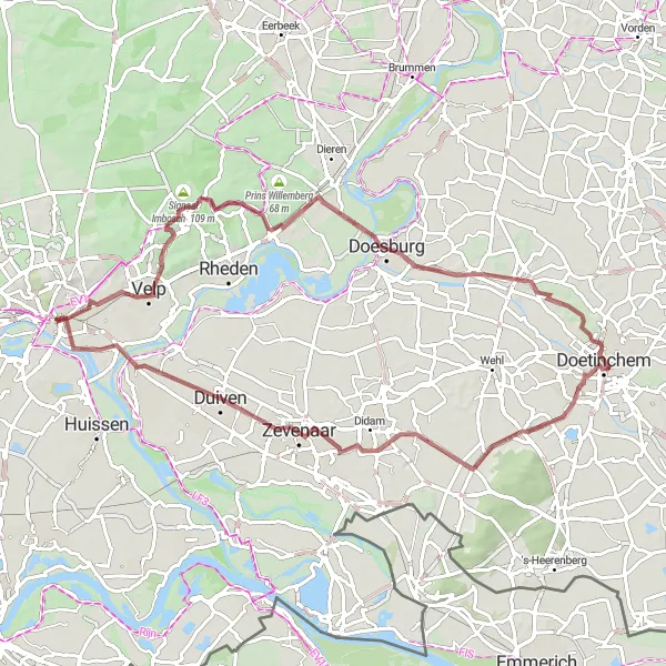 Map miniature of "Gravel Ride to Duiven" cycling inspiration in Gelderland, Netherlands. Generated by Tarmacs.app cycling route planner