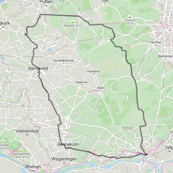 Map miniature of "Challenging Hills" cycling inspiration in Gelderland, Netherlands. Generated by Tarmacs.app cycling route planner