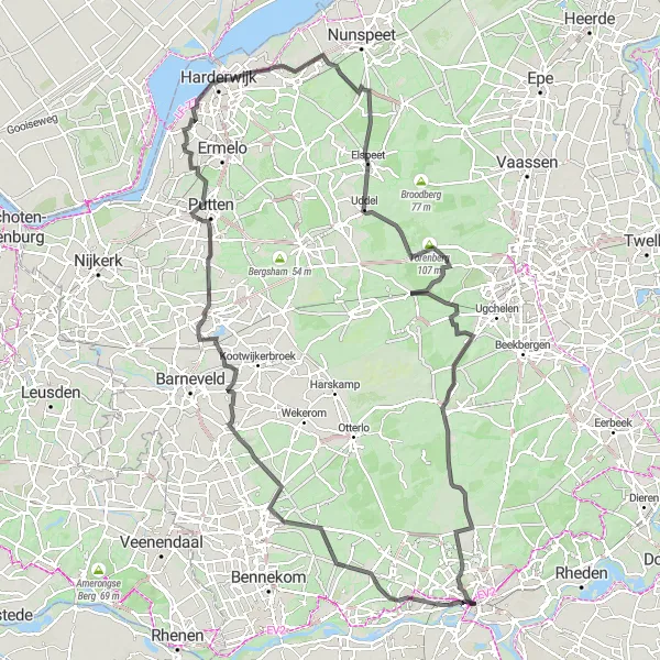 Map miniature of "Road Cycling Adventure with Scenic Landscapes" cycling inspiration in Gelderland, Netherlands. Generated by Tarmacs.app cycling route planner