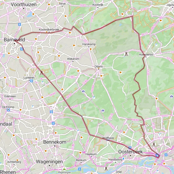 Miniatuurkaart van de fietsinspiratie "Gravel Route door Hoenderloo en Arnhem" in Gelderland, Netherlands. Gemaakt door de Tarmacs.app fietsrouteplanner