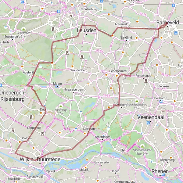 Miniatuurkaart van de fietsinspiratie "Scherpenzeel - Achterveld graveltocht" in Gelderland, Netherlands. Gemaakt door de Tarmacs.app fietsrouteplanner