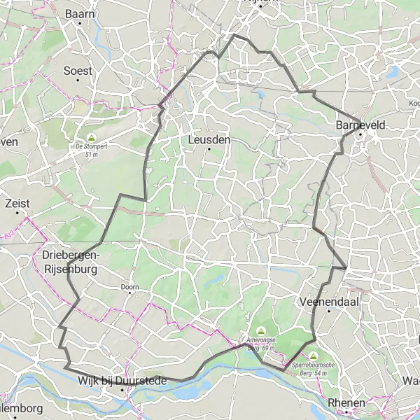 Map miniature of "Barneveld and Beyond" cycling inspiration in Gelderland, Netherlands. Generated by Tarmacs.app cycling route planner