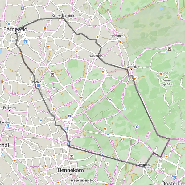 Map miniature of "Barneveld to Ede Loop" cycling inspiration in Gelderland, Netherlands. Generated by Tarmacs.app cycling route planner