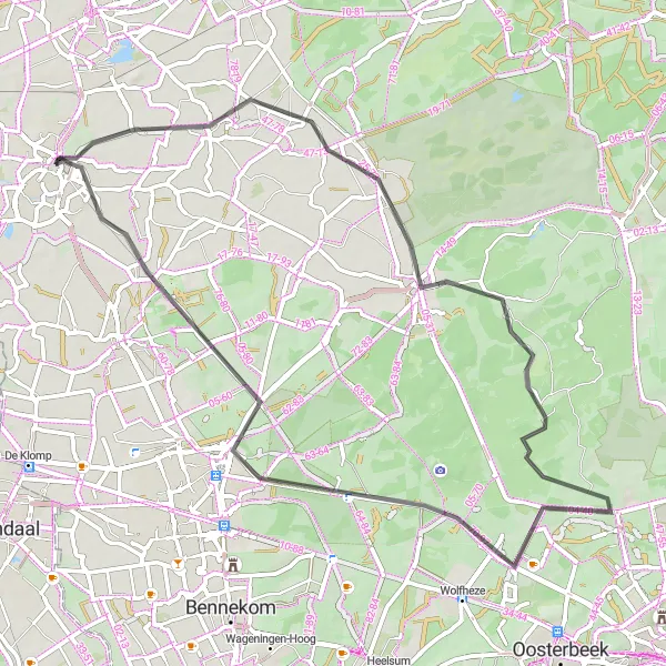 Map miniature of "Barneveld to Goudsberg Road Route" cycling inspiration in Gelderland, Netherlands. Generated by Tarmacs.app cycling route planner