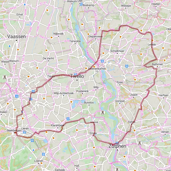 Miniatuurkaart van de fietsinspiratie "Historische stedenroute" in Gelderland, Netherlands. Gemaakt door de Tarmacs.app fietsrouteplanner