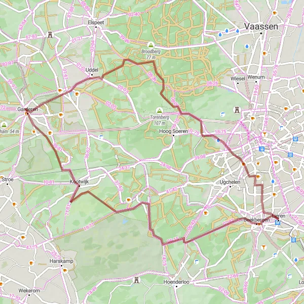 Map miniature of "Exploring Uitkijktoren Kootwijkerzand" cycling inspiration in Gelderland, Netherlands. Generated by Tarmacs.app cycling route planner