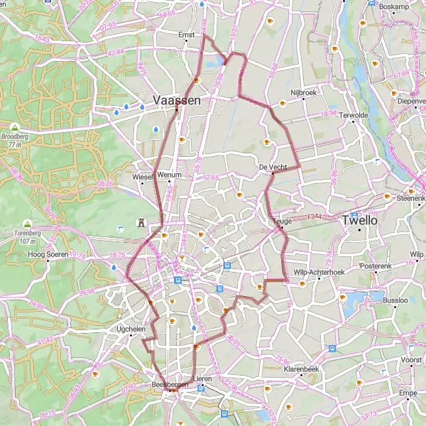 Map miniature of "Gravel Adventure: Beekbergen Highlights" cycling inspiration in Gelderland, Netherlands. Generated by Tarmacs.app cycling route planner