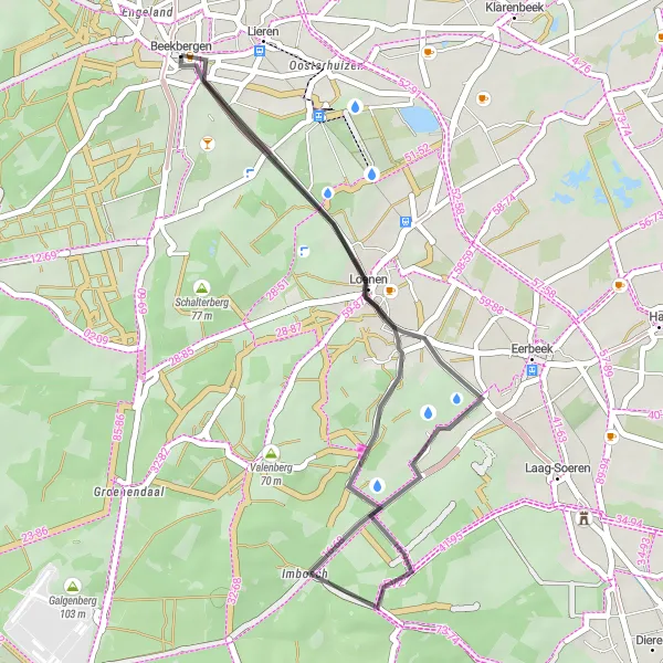 Map miniature of "Beekbergen and Imbosch Road Loop" cycling inspiration in Gelderland, Netherlands. Generated by Tarmacs.app cycling route planner