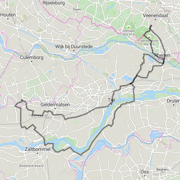 Miniatuurkaart van de fietsinspiratie "De Betuwse Kastelenroute" in Gelderland, Netherlands. Gemaakt door de Tarmacs.app fietsrouteplanner