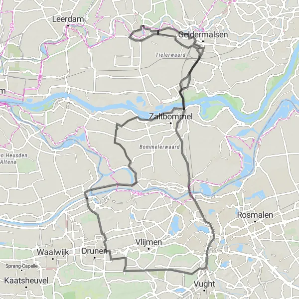 Map miniature of "Enspijk and 's-Hertogenbosch Circuit" cycling inspiration in Gelderland, Netherlands. Generated by Tarmacs.app cycling route planner