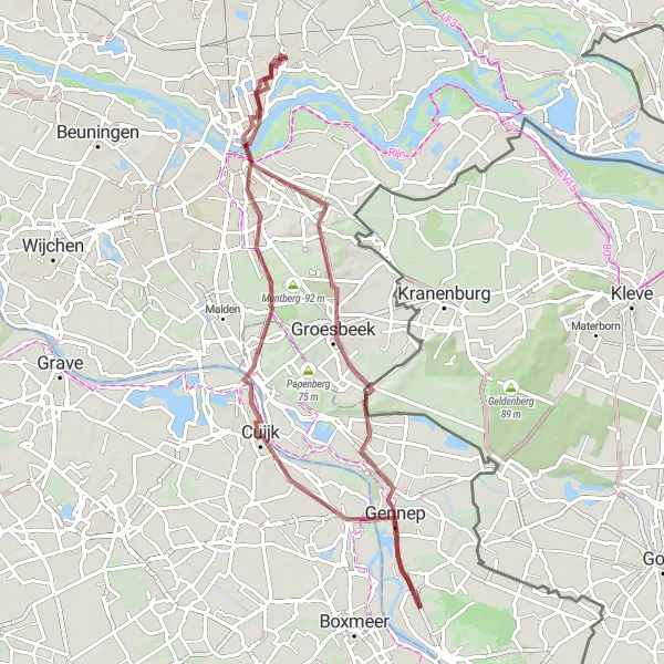 Map miniature of "The Gravel Adventure" cycling inspiration in Gelderland, Netherlands. Generated by Tarmacs.app cycling route planner