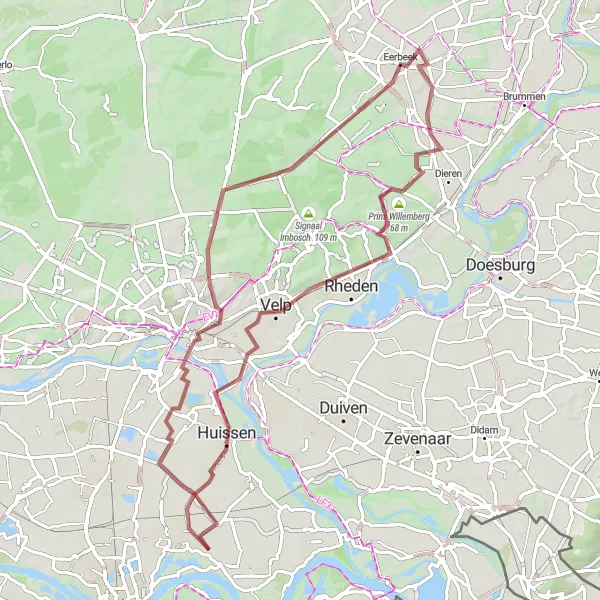 Map miniature of "Gravel Adventure in the Veluwe" cycling inspiration in Gelderland, Netherlands. Generated by Tarmacs.app cycling route planner