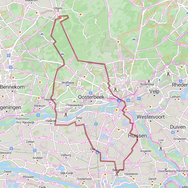 Map miniature of "Riding the Gravel Trails" cycling inspiration in Gelderland, Netherlands. Generated by Tarmacs.app cycling route planner