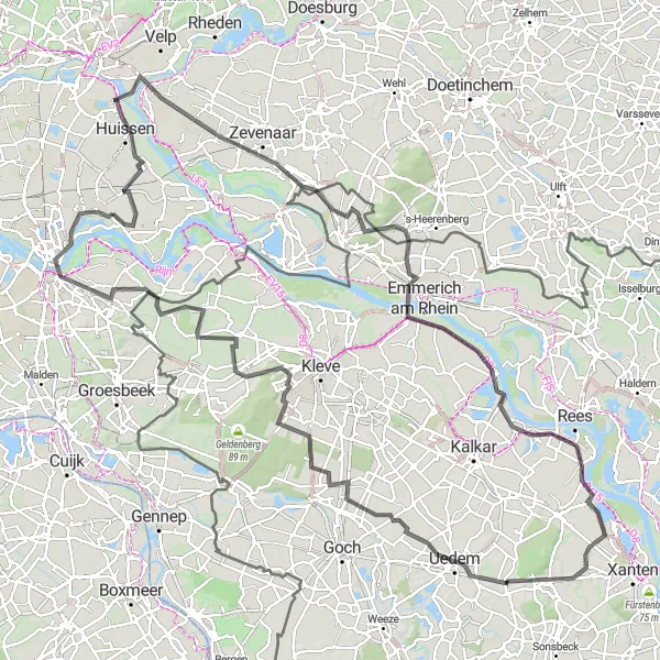 Map miniature of "Road Cycling Challenge" cycling inspiration in Gelderland, Netherlands. Generated by Tarmacs.app cycling route planner