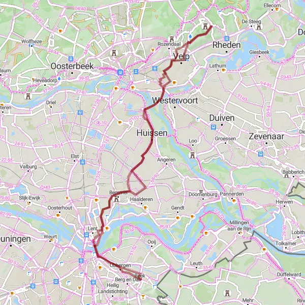 Map miniature of "Beek - Velp Loop" cycling inspiration in Gelderland, Netherlands. Generated by Tarmacs.app cycling route planner