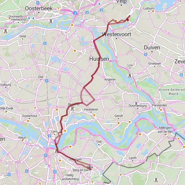Map miniature of "Gravel Ride to Bergerden" cycling inspiration in Gelderland, Netherlands. Generated by Tarmacs.app cycling route planner
