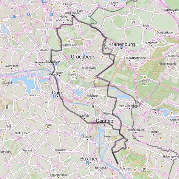 Miniatuurkaart van de fietsinspiratie "Heuvels en Uitzichten" in Gelderland, Netherlands. Gemaakt door de Tarmacs.app fietsrouteplanner