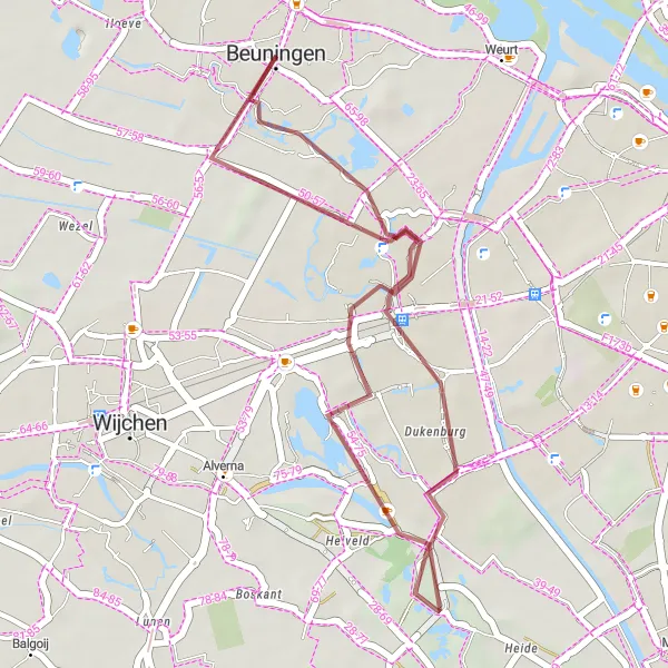 Map miniature of "Dukenburg Gravel Cycling Adventure" cycling inspiration in Gelderland, Netherlands. Generated by Tarmacs.app cycling route planner