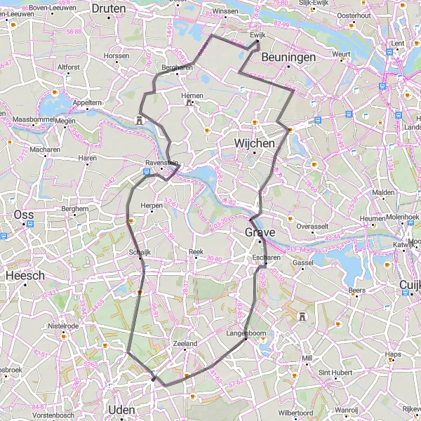 Map miniature of "Alverna to Schaijk Loop" cycling inspiration in Gelderland, Netherlands. Generated by Tarmacs.app cycling route planner