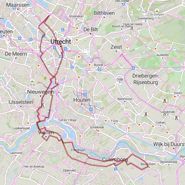 Miniatuurkaart van de fietsinspiratie "Gravel avontuur naar Utrecht" in Gelderland, Netherlands. Gemaakt door de Tarmacs.app fietsrouteplanner
