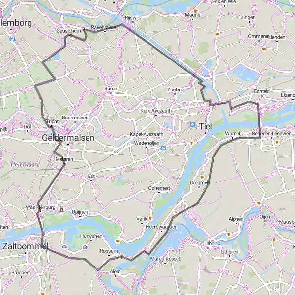 Map miniature of "The Heart of Gelderland" cycling inspiration in Gelderland, Netherlands. Generated by Tarmacs.app cycling route planner
